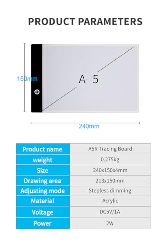 A5 LED Light Pad for Drawing & Tracing, Adjustable Brightness Light Board | Flicker-Free LED Light Box for Tracing, Perfect for Artists, Diamond Painting, Sketching & Everyday Creative Use - style: A5R