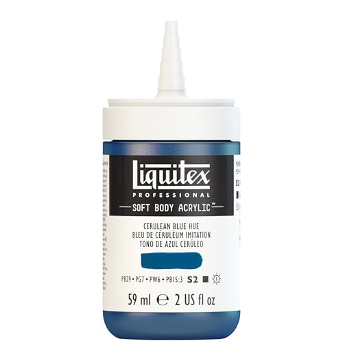 Liquitex Soft Body Acrylic Paint, 2-oz Bottle, Cerulean Blue Hue | Low Viscosity, Highly Pigmented, Satin Finish, Retains Subtle Brush Strokes, Great Surface Coverage, Highly Versatile - color: Cerulean Blue Hue, style: 2-oz Bottle