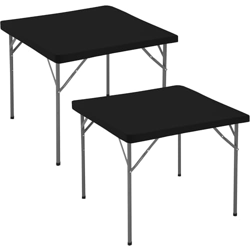 Card Table Covers Square Fitted Elastic Table Cloth-2 Pack Black 34x34 Inch | Spandex Stretch Windproof Washable Folding Card Tablecloths-Small Topper Outdoor Camping Dining Patio Kitchen Banquet Party - color: Black, size: 34'' x 34'' | 2 Pack