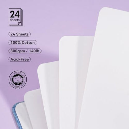 Lightwish Square Watercolor Journal,100% Cotton,300gsm/140lb,Acid-Free,24 Sheets Cold Press Watecolor Sketchbook for Artists Adults Students,4.7 * 4.7 Inches(Blue) - color: Blue