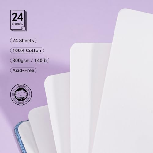 Lightwish Square Watercolor Journal,100% Cotton,300gsm/140lb,Acid-Free,24 Sheets Cold Press Watecolor Sketchbook for Artists Adults Students,4.7 * 4.7 Inches(Blue) - color: Blue
