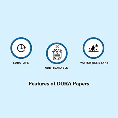DURA Tear-proof Paper | White | A4 size | 140 GSM | 125 Sheets | For Digital Printing Purposes With Advanced Features & Longetivity - color: White