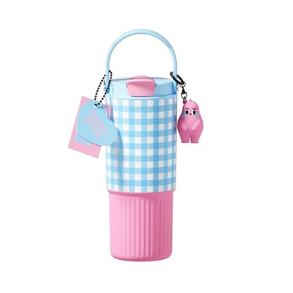 26 oz Insulated Stainless Steel Tumbler with Straw & Handle Blue - color: Blue Grid