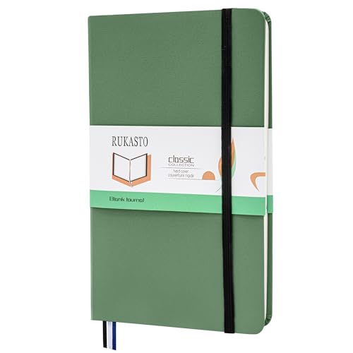 Hardcover Notebook Blank Journal Sketchbook for Drawing, Medium 5.5 by 8.4 Inch, 100 GSM Thick Paper (Green, Plain) - color: Green