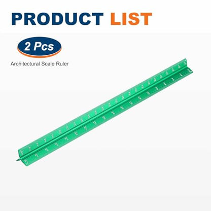 HARFINGTON 2 Pcs Architectural Scale Ruler, 12 Inch Standard Aluminum Alloy Architect Triangular Large Scale Laser-Etched Blueprint Drafting Ruler for Architects Engineers, Green - color: Green, size: 12 Inch
