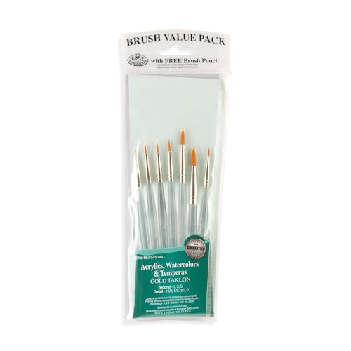 Royal & Langnickel RSET-9158 Royal Zip N' Close Gold Taklon Clear Acrylic Handle Detail Brush Set, 10.5 x 3.9 x 0.5, Multicolor, 7-Piece