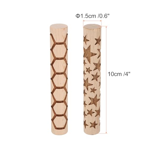 HARFINGTON 2pcs Wood Clay Roller 4" Hexagon Star Pattern Rolling Pins Wood Rollers Pottery Tools Wood Grain Texture Rollers for Clay Baking Dough Playdough DIY - style: Hexagon + Star