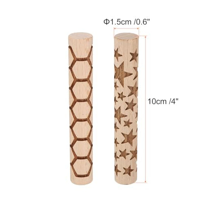 HARFINGTON 2pcs Wood Clay Roller 4" Hexagon Star Pattern Rolling Pins Wood Rollers Pottery Tools Wood Grain Texture Rollers for Clay Baking Dough Playdough DIY - style: Hexagon + Star