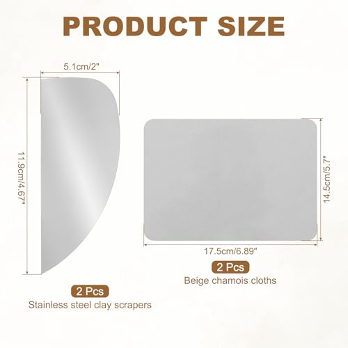 YOKIVE 2Pcs Steel Pottery Tools, Serrated Scraper Clay Ribs 4.67" x 2" Stainless Steel Sculpture Modeling Cutter Ceramic Tools with 2 Gray Chamois Cloth - color: Gray Chamois Cloth