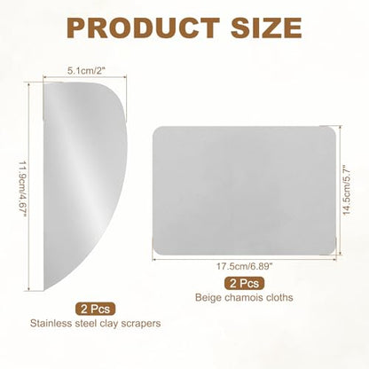 YOKIVE 2Pcs Steel Pottery Tools, Serrated Scraper Clay Ribs 4.67" x 2" Stainless Steel Sculpture Modeling Cutter Ceramic Tools with 2 Gray Chamois Cloth - color: Gray Chamois Cloth