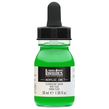 Liquitex Professional Acrylic Ink, 1-oz Jar, Fluorescent Green | Ultra Fluid Acrylic, Highly Pigmented, Dye-Free, Non-Fading, Satin Finish, Permanent When Dry, Lightfast - color: Fluorescent Green, style: 1-oz Jar
