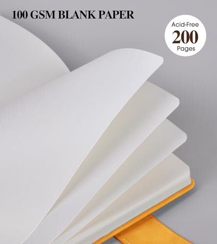 PAIBAS Blank Journal Notebook, A5 Hardcover Leather Sketchbook with 200 Pages Thick Blank Paper for Men Women, Unlined Drawing & Writing Journal, 5.9" x 8.4" Plain Notebook (yellow) - color: Yellow, size: Blank Page