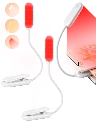 630nm Red Book Light for Reading at Night - Zero Blue Light, Dimmable Reading Lights for Books in Bed, LED Book Lamp Clip on, Gift for Students Parents Nurse Studying Travel (2 Pack) - size: White-2 Pack