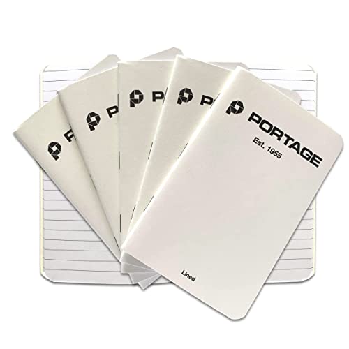 Portage Small Lined Notebook- Notepad for Field Notes, White Lined Small Sketch Book, Pocket Notebook Journal for Taking Notes in the Field – 3.5 x 5.5 Inches, 64 Pages, (Pack of 6) - color: White, style: Lined Notebook