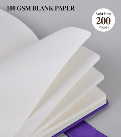PAIBAS Blank Journal Notebook, A5 Hardcover Leather Sketchbook with 200 Pages Thick Blank Paper for Men Women, Unlined Drawing & Writing Journal, 5.9" x 8.4" Plain Notebook (purple) - color: Purple, size: Blank Page