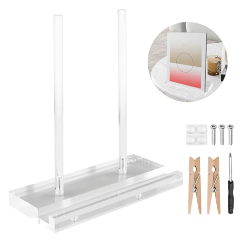 Acrylic Plate Stand with 2 Wooden Clips, Tabletop Art Display Stand, Clear Picture Stand for Book, Plate, Picture, Frame(COLOR:Clear)
