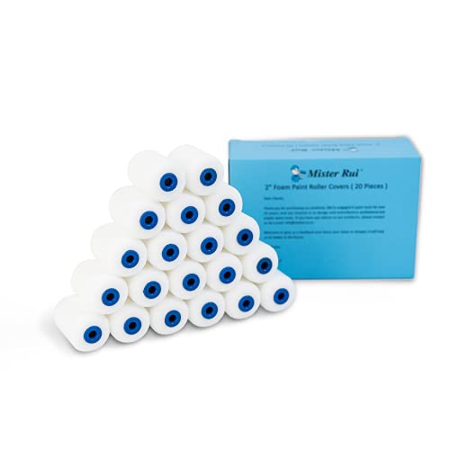 Mister Rui Foam Paint Roller, Mini Paint Roller 2 Inch Sponge Paint Roller Refills, Pack of 20, Small High Density Foam Paint Roller Refills Can be Used with Oil and Water Based Paints | 20 Pack, High-Density 2" Mini Foam Rollers for Smooth, Streak-Free F