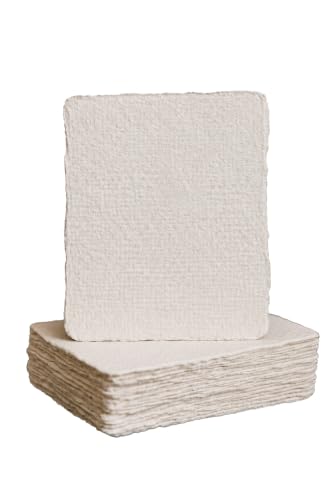 Bitskit 170 GSM Handmade Cotton Deckle Edge Paper – Lightweight, Textured Sheets for Invitations, Stationery, Journals, and Art Projects (Pack of 50) (2.5 x 3.5 inch) - size: 2.5 x 3.5 inch