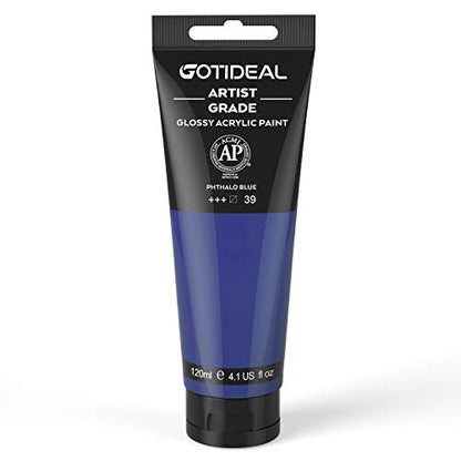 GOTIDEAL Acrylic Paint Phthalo Blue Tubes(120ml, 4.1 oz) | Non Toxic, Non Fading, Rich Pigments,for Painters, Adults & Kids,Ideal for Canvas Wood Clay Fabric Ceramic Craft Supplies - color: Phthalo Blue, style: Regular