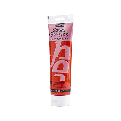 Pebeo Studio Acrylics High Viscosity, Fine Acrylic, 250 ml - Transparent Vermilion - color: Transparent Vermilion