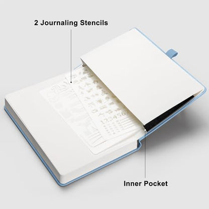 RETTACY Dotted Journal Notebook, 192 Pages, A5 Medium Size (5.7'' x 8.3'') | Leather Hardcover, 100 GSM Thick Paper, for Journaling, Planning, Tracking (Light Blue) - color: Light Blue, style: Dotted