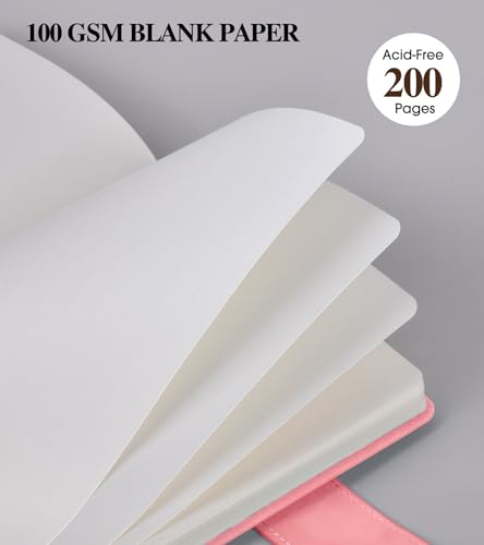 PAIBAS Blank Journal Notebook, A5 Hardcover Leather Sketchbook with 200 Pages Thick Blank Paper for Men Women, Unlined Drawing & Writing Journal, 5.9" x 8.4" Plain Notebook (pink) - color: Pink, size: Blank Page