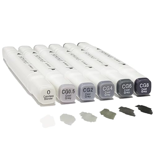 Arhomet 6pcs Cool Grey Alcohol Markers Set Dual Tip Fine&Chisel Art Markers | Alcohol-Based Permanent Sketching Markers for Adults, Artists, Beginners, Interior Design, Architecture Drawing & Coloring - color: Cool Grey