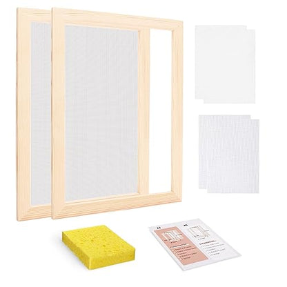 Worown A4 Wooden Paper Making Screen Kit, Paper Making Frames, Mould and Deckle for DIY Crafts (12 x 8 Inch) - size: A4