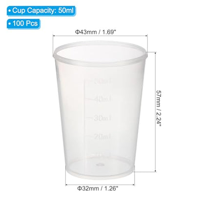 PATIKIL 50ml Measuring Cups, 100Pcs Polypropylene Graduated Measuring Beakers for Lab Experiments, Cooking and Baking, Transplant - size: 50ml