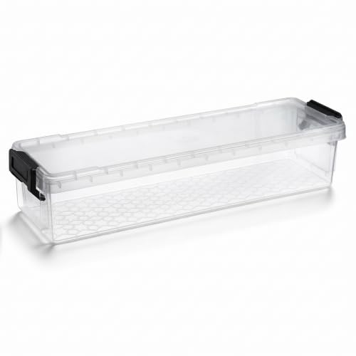 BTSKY 1 Pack Long Plastic Storage Box for Pencils Clear Marker Organizer | Stackable Storage Box for Painting Brushes, Painting Brush Container with Snap-tight Lid for Drawing Tools Small Items(Black) - color: Black