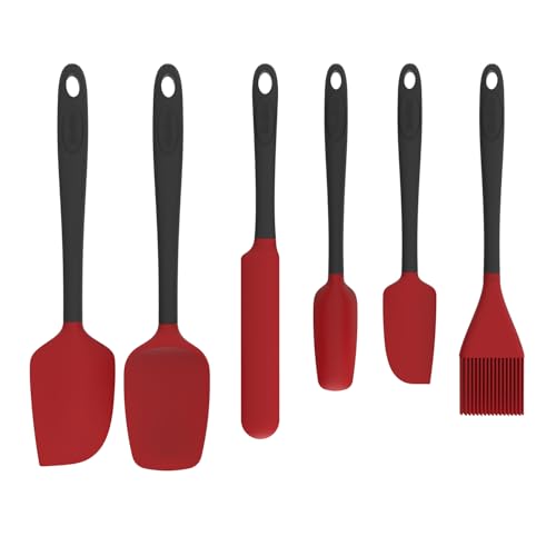 Silicone Spatula Set, 6 Pieces Food Grade Kitchen Utensils with Silicone Brush Heat Resistant Dishwasher Safe BPA-free Rubber Spatula for Scraping, Baking, Cooking, Mixing (Red) - color: Red