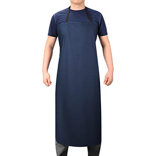 Waterproof PVC Apron, 41.5'' Long, Blue, Unisex Adult, Kitchen Cooking Work Apron - color: Blue-no Pocket