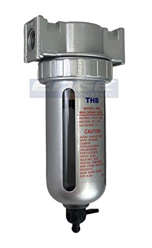 MID FLOW PARTICULATE FILTER/WATER TRAP FOR AIR COMPRESSOR COMPRESSED AIR LINES, 5u WITH POLY BOWL AND METAL BOWL GUARD (3/8" NPT) - style: 3/8" NPT