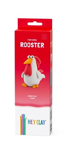 HEY CLAY Modelling Air-Dry Clay with Fun Interactive App - Non-Toxic, Non-Stick Modeling Clay Crafts Set for Kids Ages 3 to 8-3 cans (Farm Birds: Rooster) - color: Rooster