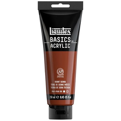 Liquitex BASICS Acrylic Paint, 8.5-oz Tube, Burnt Sienna | Medium Viscosity, Satin Finish, Lightfast, Fine Art Pigments, Range of Opacities, Easy Blending - color: Burnt Sienna, size: 8.45 Fl Oz (Pack of 1)