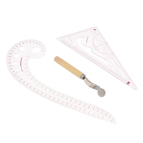 3pcs Clothing Patterning Ruler Sew French Curve Ruler Metric Shaped Plastic Sewing Tools Include Curve/Triangular Rule Tracing Wheel for Beginners Tailors Designers (3pcs)