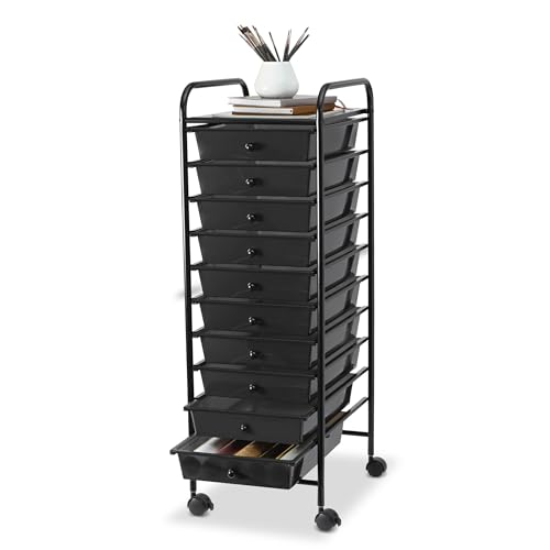 Simply Tidy 10 Drawer Matte Black Rolling Cart - Mobile Organizer with Removable Drawers, Swivel & Locking Casters, Durable Tubular Frame - 1 Set - color: Matte Black