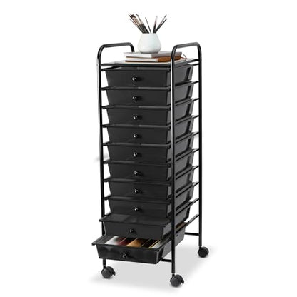 Simply Tidy 10 Drawer Matte Black Rolling Cart - Mobile Organizer with Removable Drawers, Swivel & Locking Casters, Durable Tubular Frame - 1 Set - color: Matte Black