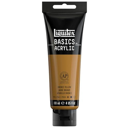 Liquitex BASICS Acrylic Paint, 4-oz Tube, Bronze Yellow | Medium Viscosity, Satin Finish, Lightfast, Fine Art Pigments, Range of Opacities, Easy Blending - color: Bronze Yellow, size: 4 Fl Oz (Pack of 1)