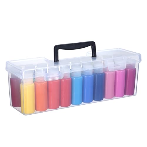JUXYES Plastic Clear Acrylic Paint Bottle Storage Organizer Box with Handle - size: 1 Pack