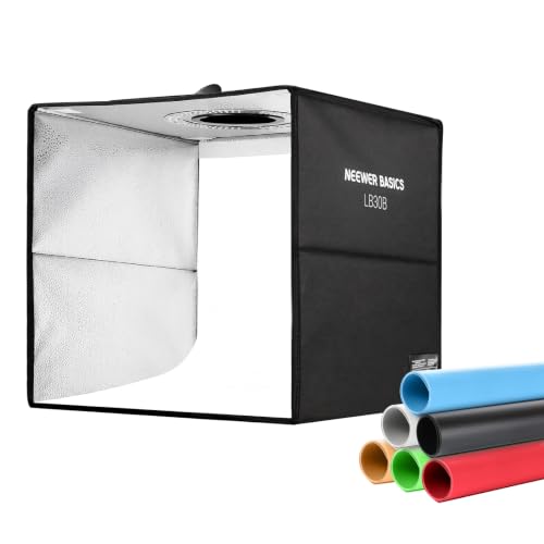 NEEWER Basics Bi Color Photo Studio Light Box, 12"x12"x12" Folding, LB30B | Photo Booth Shooting Tent, 6 Color Backdrops, 120 LEDs, CRI95+ Dimmable, for Tabletop Jewelry Electronics Food Photography - size: 12"x12"x12"