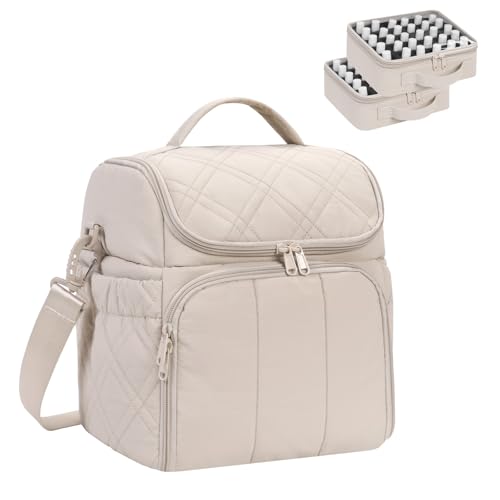 FCQQYWZ Nail Polish Organizer with 2 Detachable Cases Hold 60 Bottles & Nail Lamp, Portable Nail Organizers and Storage with Handle & Shoulder Strap, Travel Nail Bag for Manicure Tools - color: 60-Bottles-Camel