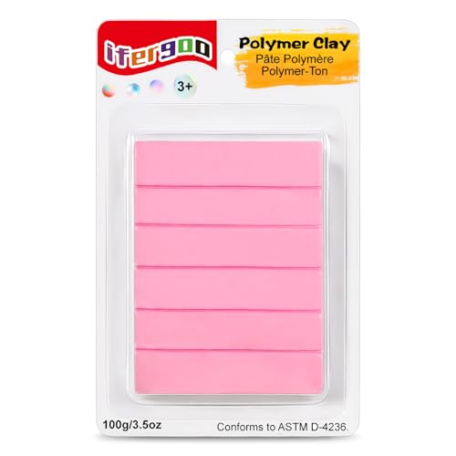 ifergoo 100g Pink Polymer Clay, 3.5oz Oven Bake DIY Modeling Clay for Kids | Sculpting Clay for Adults, Easy to Shape, Non-Sticky, Ideal for DIY Miniatures, Artistic Creation, School Project, Home Decor - color: Pink