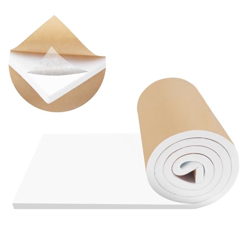 FONUNO Neoprene Foam Padding with Adhesive Closed Cell Foam, White | Self Adhesive Foam Sheets Neoprene Foam Roll Padding for Gaskets Liner Crafts DIY, 12" Wide x 59" Long x 1/2" Thick - color: White, size: 12" Wide x 59" Long x 1/2" Thick