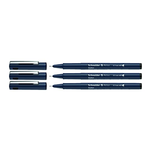 Schneider Pictus Fineliner, Wallet, x3, Assorted Sizes, Black Ink (197593)