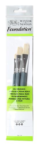 Winsor & Newton Foundation Oil Hog Brush Set, Short Handle, 3 Pack - size: Flat 4, 10 & 14