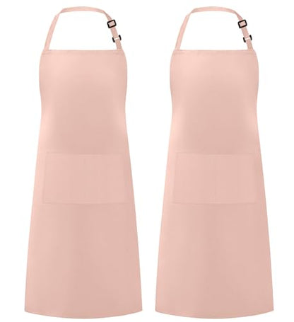 Syntus Apron for Men Women, Adjustable Cooking Kitchen Apron with 2 Pockets | Machine Washable, Firm Stitching, Stain Resistance, Long Tie Straps, 2 Pockets, Versatility, Unisex Use, Gift, BBQ - color: Nude Pink, style: 2 Cotton