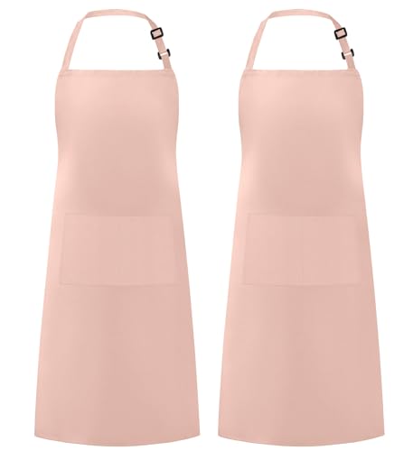 Syntus Apron for Men Women, Adjustable Cooking Kitchen Apron with 2 Pockets | Machine Washable, Firm Stitching, Stain Resistance, Long Tie Straps, 2 Pockets, Versatility, Unisex Use, Gift, BBQ - color: Nude Pink, style: 2 Cotton