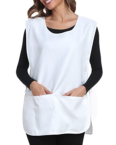 Unisex Cobbler Apron with 3 Deep Pockets, Smock Vest Apron | Multiple colors available, Blank No-Logo, Adjustable Drawstring & Side Ties, Applicable for Cooking, Kitchen,Garden, Cleaning - color: 1 Pack - White