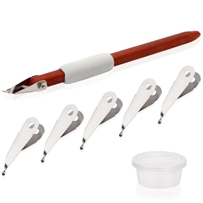 Lanties Pottery Carving Tools Set Include 5 Stainless Steel Blades & Red Pear Wood Handle, Sculpture Scraper Craft Modelling Tools for Clay, Ceramic Sculpting, Graffito, Relief Art(Fine Tip) - style: Fine Tip